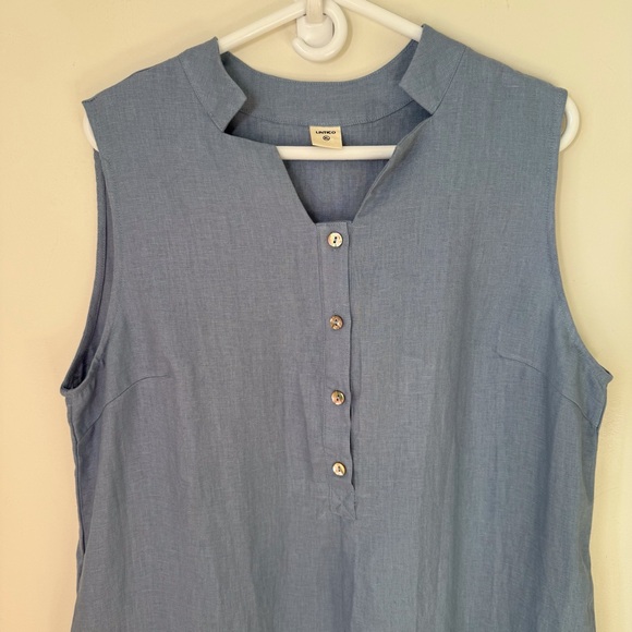 Lintico linen dress Taylor sleeveless pockets midi length blue button placket XL - Picture 3 of 9
